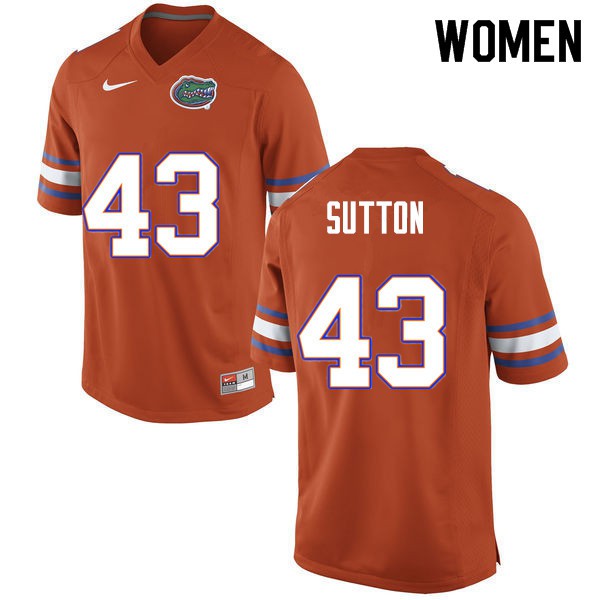 Women #43 Nicolas Sutton Florida Gators College Football Jersey Orange